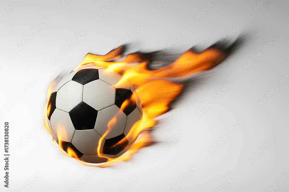 Fototapeta premium Burning soccer ball with flames in motion sports concept
