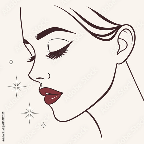 Elegant Woman Face Line Art