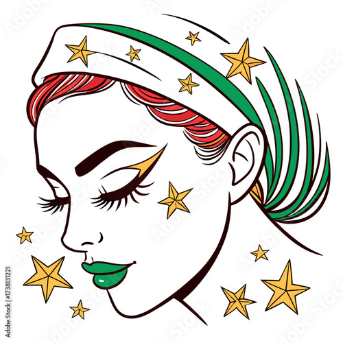 Stylish Woman with Stars Illustration