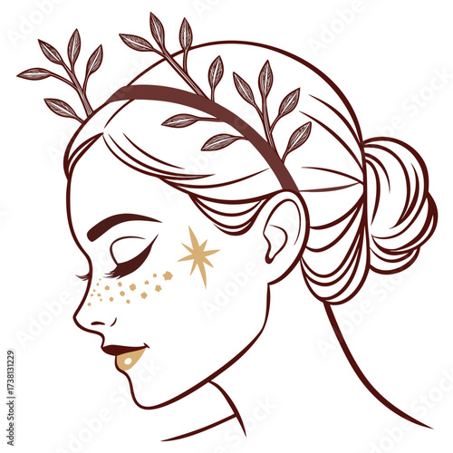 Dreamy Woman with Golden Accents
