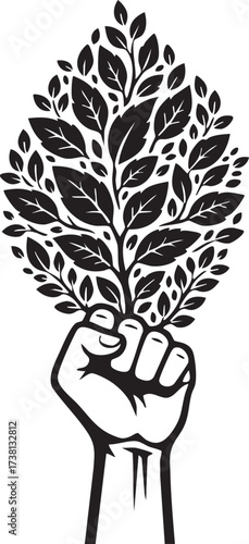 Human hand holding tree branch illustration – Symbol of strength, unity and nature
