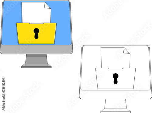 Password Protection Computer Folder Icon Illustration