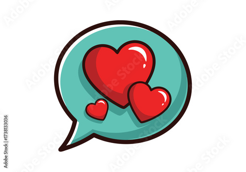 Red hearts inside a speech bubble illustration, symbolizing love and communication, perfect for Valentine's Day and romantic themes