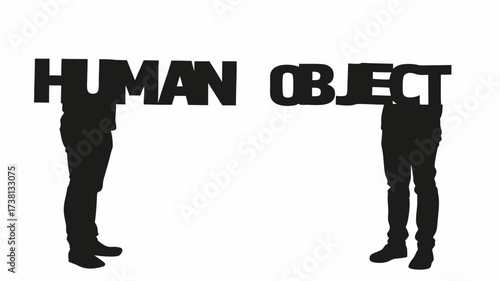 Conceptual art piece explores the duality of human perception, contrasting 'Human' and 'Object' in a thought-provoking visual statement