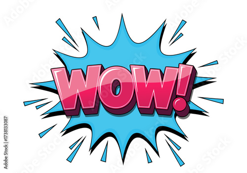 Exciting WOW speech bubble with starburst effect, representing surprise and exclamation in a vibrant comic style
