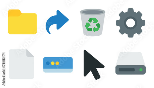 Colorful digital icons for file management and system operations