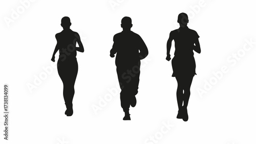 Silhouette runners in motion, a dynamic group of athletes training for a marathon, showcasing dedication, fitness, and healthy lifestyle choices for sports enthusiasts