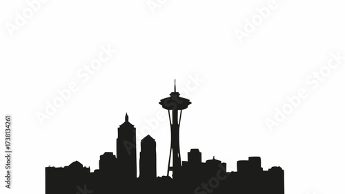 Striking Seattle skyline silhouette featuring the iconic Space Needle for travel promotions and city branding, rendered from scalable vector graphics
