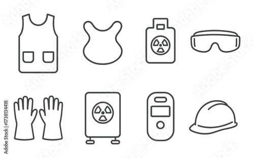 Radiation protection gear: essential safety equipment icons for hazardous environments