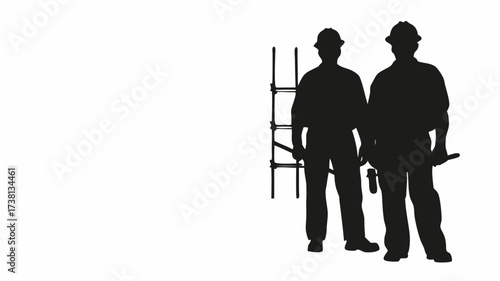 Construction workers teamwork silhouette in safety gear ready for the job site, representing skilled labor and collaborative work ethic in building industry