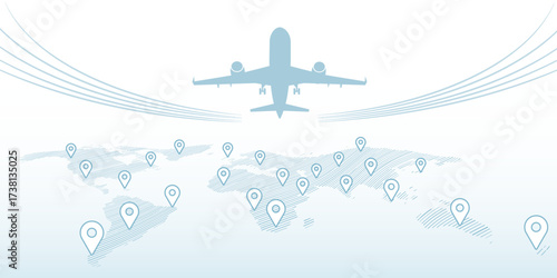 Global logistics network concept. Map global logistics partnership connection.  and aircraft in light blue for your web site design, app, UI. EPS10. 