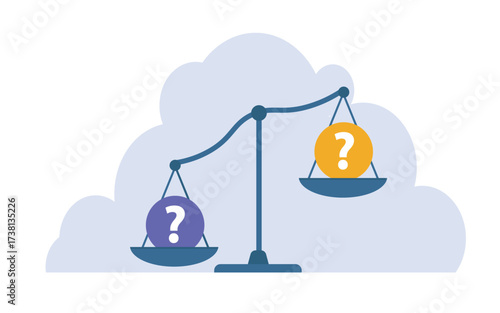 Make a choice, scales with two solutions. advantage between the two options.