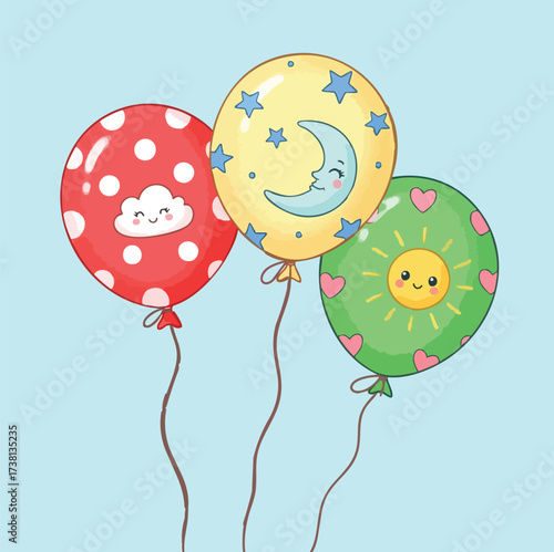 cute 3 color balloon vector illustration
