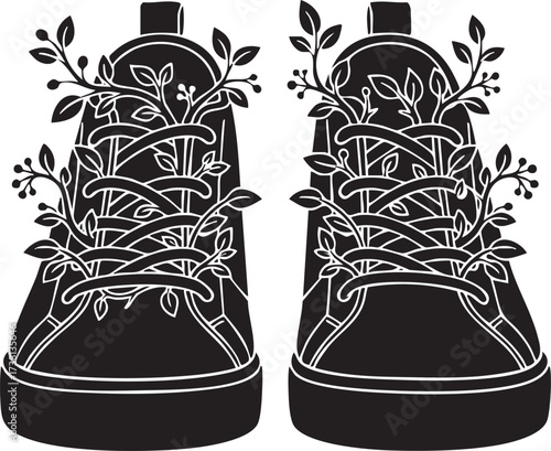 Sneakers with plants growing illustration – eco friendly concept, nature and fashion design