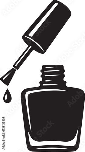 Open Nail Polish Bottle and Dripping Brush Icon Manicure and Cosmetic Vector