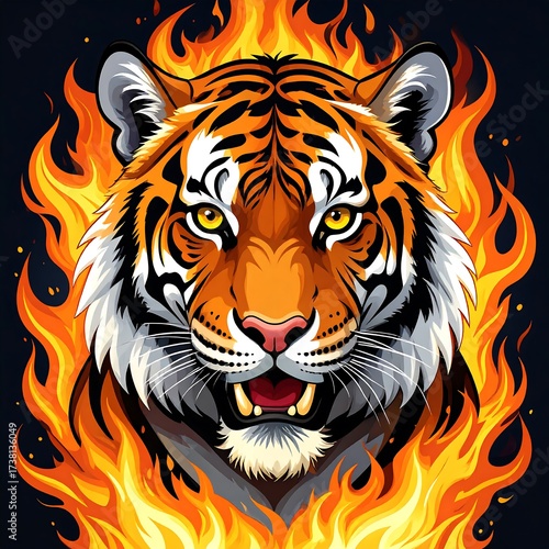 Fierce tiger head in flames