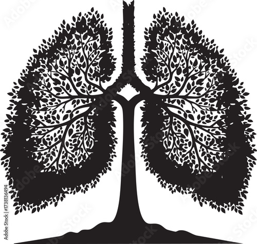 Lung & Tree Hybrid Silhouette – Nature & Respiratory Health Eco Symbol