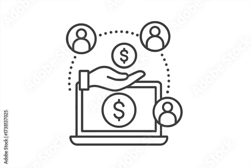 Crowdfunding icon. Online fundraising, community support, collective donation, and digital giving concept. Financial technology for charity, investment, and sponsorship vector.