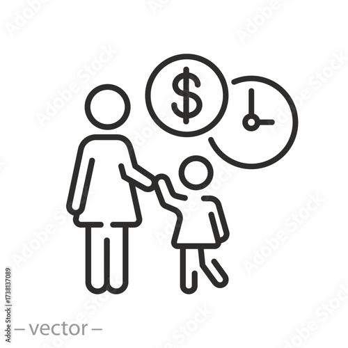 nanny icon, children sitter, caring for kids, child nanny, thin line symbol on white background - editable stroke vector illustration eps10