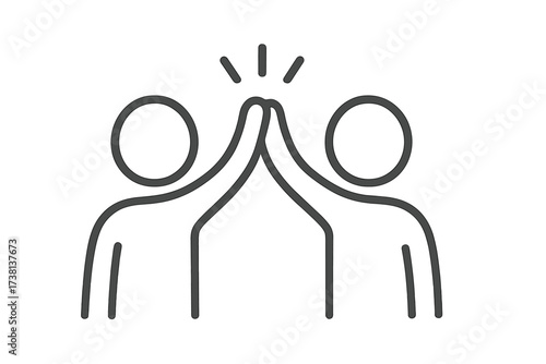 High five line icon. Two people celebrating success. Teamwork, partnership, and cooperation concept. Friends greeting. Agreement and deal symbol. Vector outline illustration.
