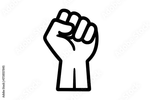 Raised fist vector icon. Symbol of protest, strength, and solidarity. Graphic element for freedom, revolution, power, resistance, achievement, and success. Activism concept.