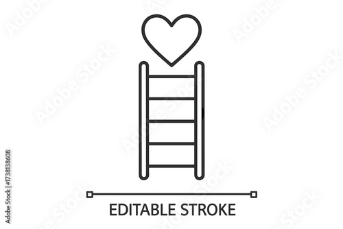 Ladder to heart concept. Metaphor for aspiration, hope, achievement, success, growth. Reaching for goals, love, health. Charity, donation, and volunteer concept. Vector line icon.