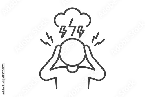 Panic attack vector icon showing emotional overload and stress symptoms. Concept for anxiety crisis, mental health issues, burnout, depression, fear, headache, and despair.