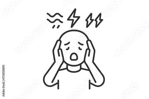 Panic attack icon. Emotional overload, anxiety crisis, stress. Mental disorder, depression, fear, phobia. Psychology concept. Headache, vertigo. Thin line vector illustration.