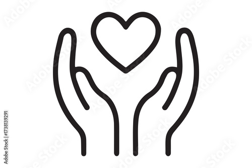 Icon depicting two hands gently holding a heart, symbolizing love, care, and compassion.
