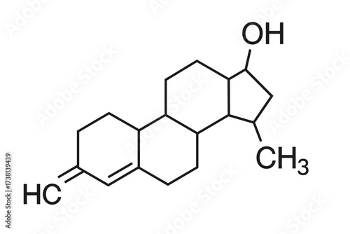 Testosterone hormone molecular structure, thin line vector icon, chemical formula, steroid skeleton, transparent background illustration, biomedical science, hormone chemistry, educational concept