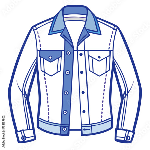 Classic denim jacket design with front view and detailed stitching  
