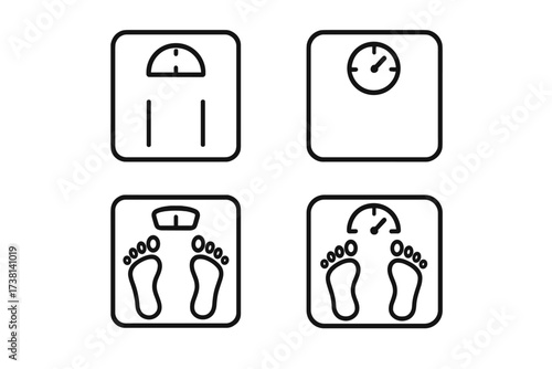 Weight scale line icon bundle. Vector floor scales pictogram set for diet, health, and lifestyle concepts. Minimalist outline symbols for measuring body mass and fitness.