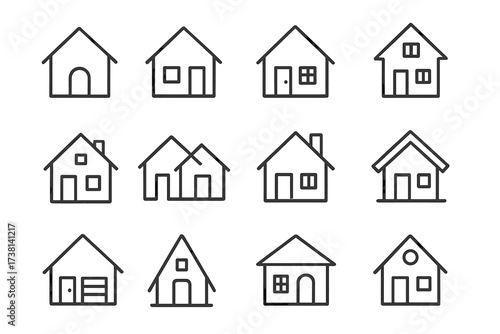 House line icon set. Home and real estate outline symbols collection. Minimal building pictograms with editable stroke. Vector for web, UI, UX, property, and app design.