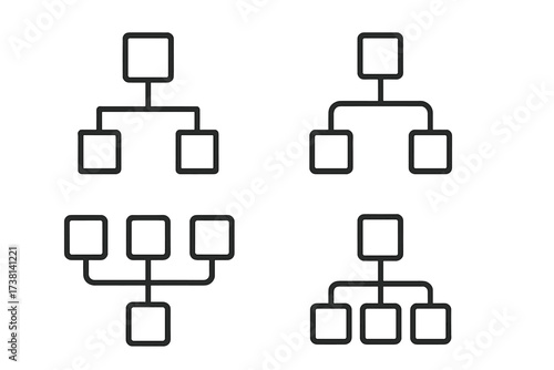 Hierarchy line icon set. Business organization structure chart. Corporate flowchart diagram for infographics. Vector leadership and management symbols. Editable stroke pictograms.