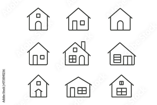 House line icon set. Home thin line symbols for real estate. Simple outline pictogram collection of buildings and properties. Minimalist vector for web, ui, ux design. Editable stroke.