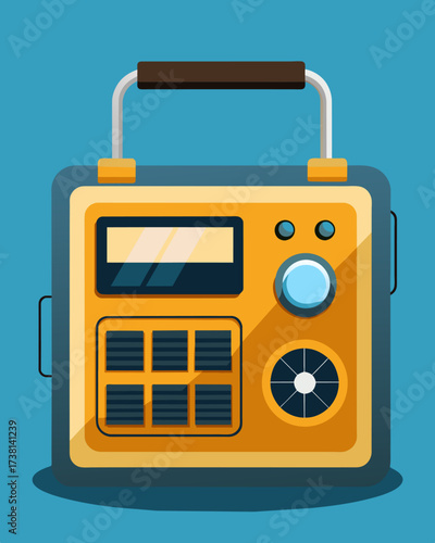 A solarpowered radio with multiple charging options including solar handcrank and USB making it a reliable companion for all outdoor activities.. Vector illustration
