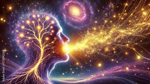 Cosmic consciousness art of human energy and universal breath of life