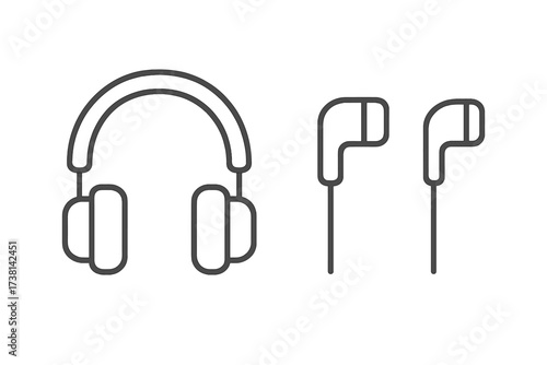 Headphones and earphones line icon set. Vector illustration of audio gadgets. Minimal outline pictogram collection for UI, app, and web design. Editable stroke. Music, sound, audio.