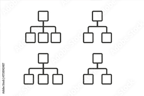 Hierarchy line icon set. Organizational chart, corporate structure, business workflow concept. Infographic element, flowchart pictogram. Editable stroke vector for web and app.