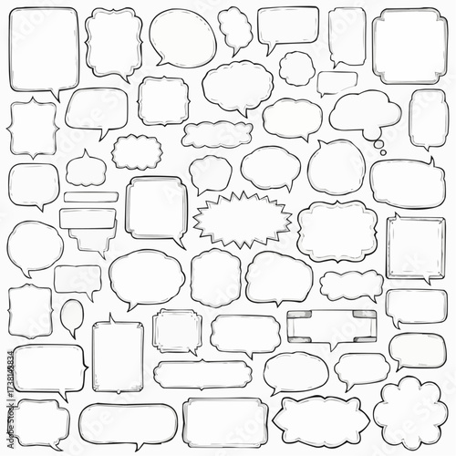 Collection of hand drawn speech bubbles and thought bubbles
