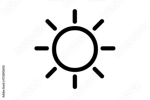 Sun line icon for web and app design. Simple vector sunshine symbol. Minimalist pictogram for weather forecast, brightness, light mode, summer, day, heat, sunny weather.