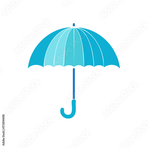 Stylish blue umbrella provides protection from rain showers or intense sun rays on a warm day