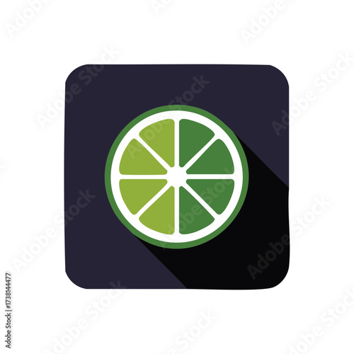Stylized green lime or lemon slice icon with long shadow modern graphic illustration