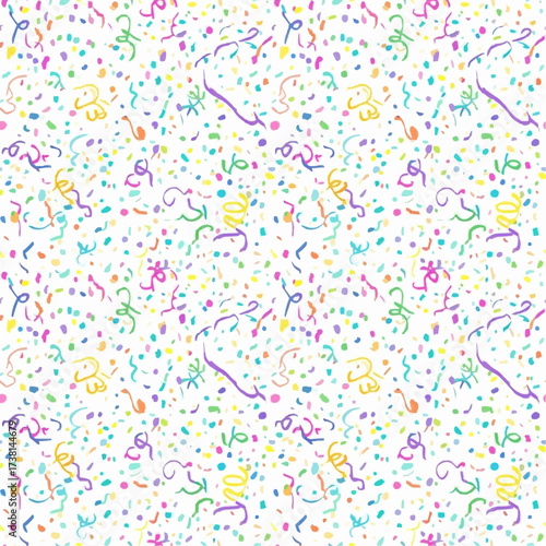 Colorful confetti and streamers seamless pattern for celebrations