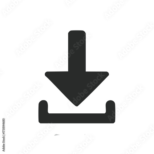 Minimalist black download icon indicating data transfer, internet, saving files, and digital storage