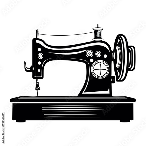 Vintage Sewing Machine Icon Black White Illustration Craft Tailoring Fashion Hobby
