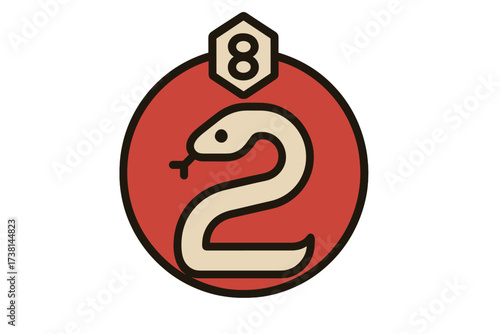 Year of the Snake 2026, Chinese New Year. Minimalist geometric vector illustration. Lunar new year zodiac animal symbol. Modern icon for greeting card, banner, holiday design.