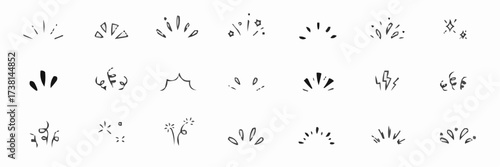 Collection of hand drawn burst and sparkle elements for design