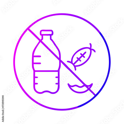 A sign indicating a ban on plastic bottle and a leaf. Promoting environmental consciousness and responsible consumption.