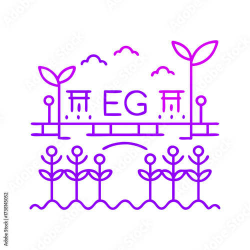 A stylized graphic of a garden with the letters EG in the center, showcasing the elements of nature in a minimalistic style.